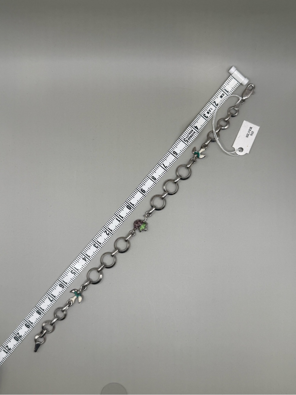 925 Sterling Silver-Tone Kids Charm Bracelet with Green Accents